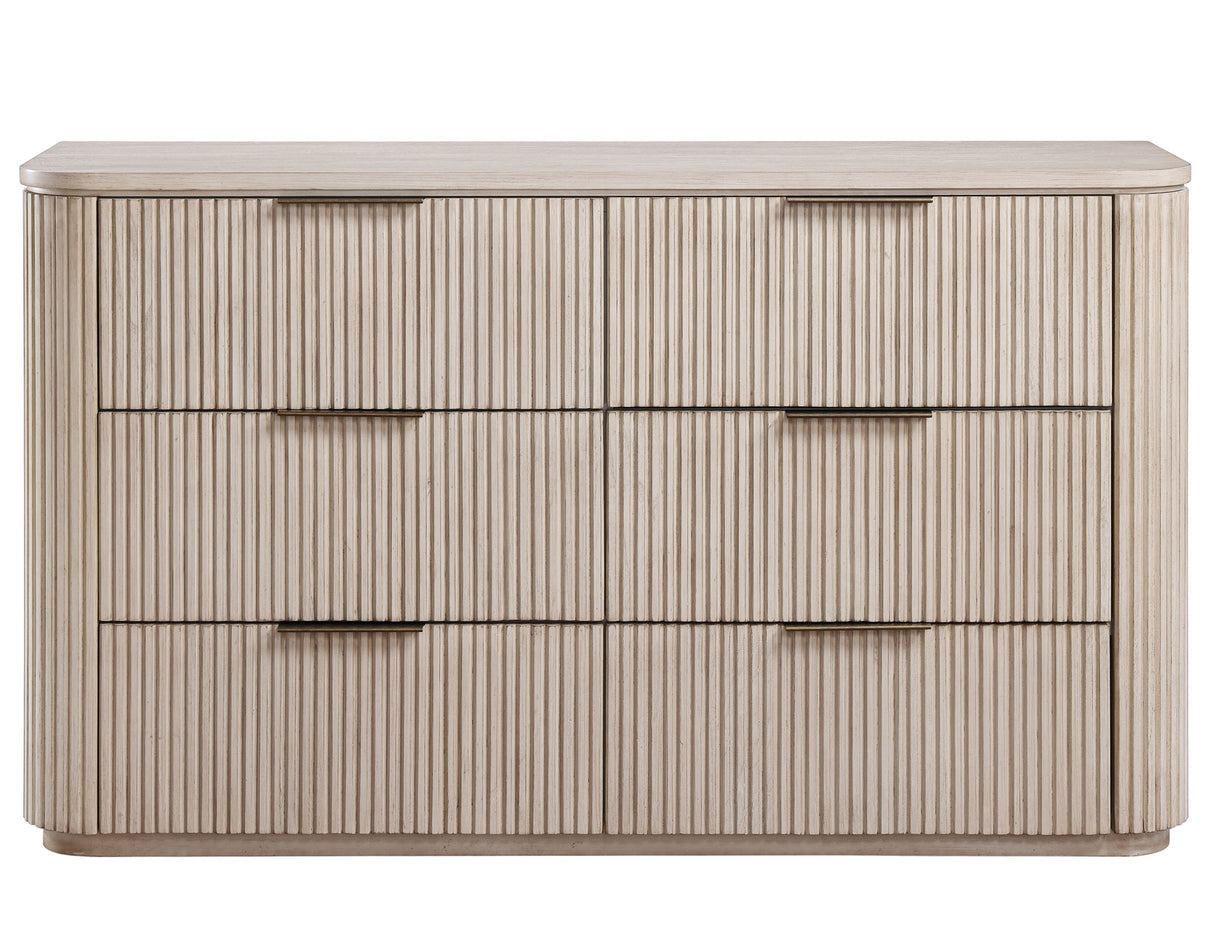 Henry 65″ 6-Drawer Reeded Dresser and Mirror, Tan Finish from Steve Silver - Luna Furniture