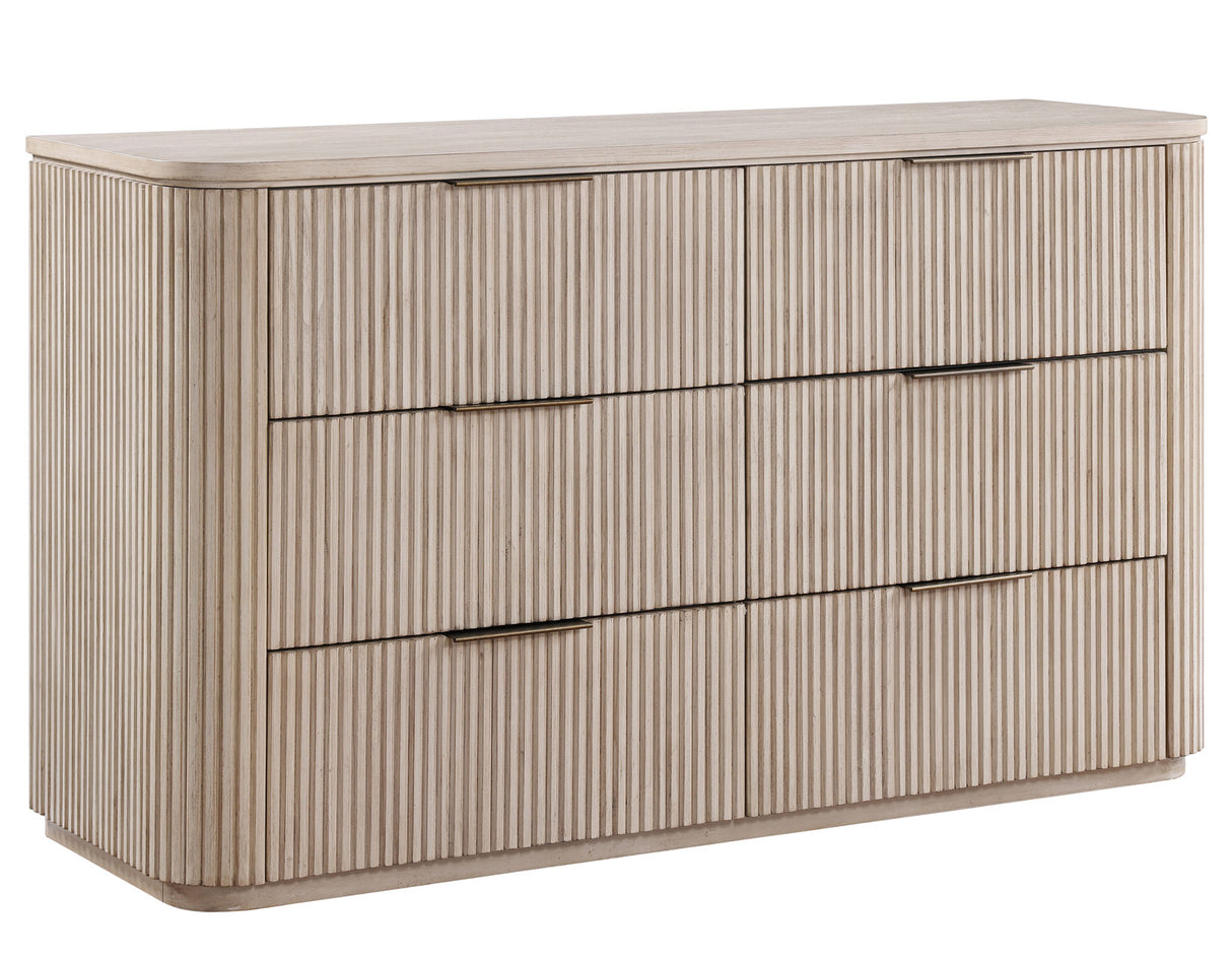 Henry 65″ 6-Drawer Reeded Dresser and Mirror, Tan Finish from Steve Silver - Luna Furniture