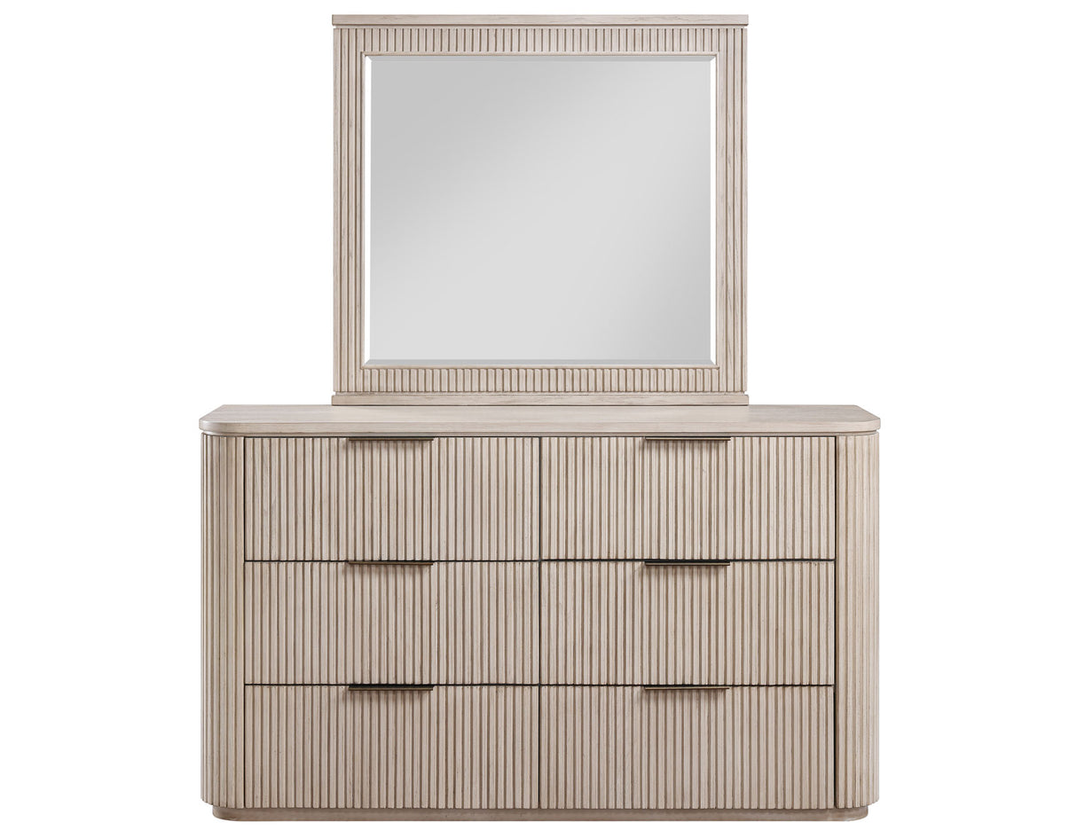 Henry 65″ 6-Drawer Reeded Dresser and Mirror, Tan Finish from Steve Silver - Luna Furniture