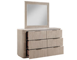 Henry 65″ 6-Drawer Reeded Dresser and Mirror, Tan Finish from Steve Silver - Luna Furniture