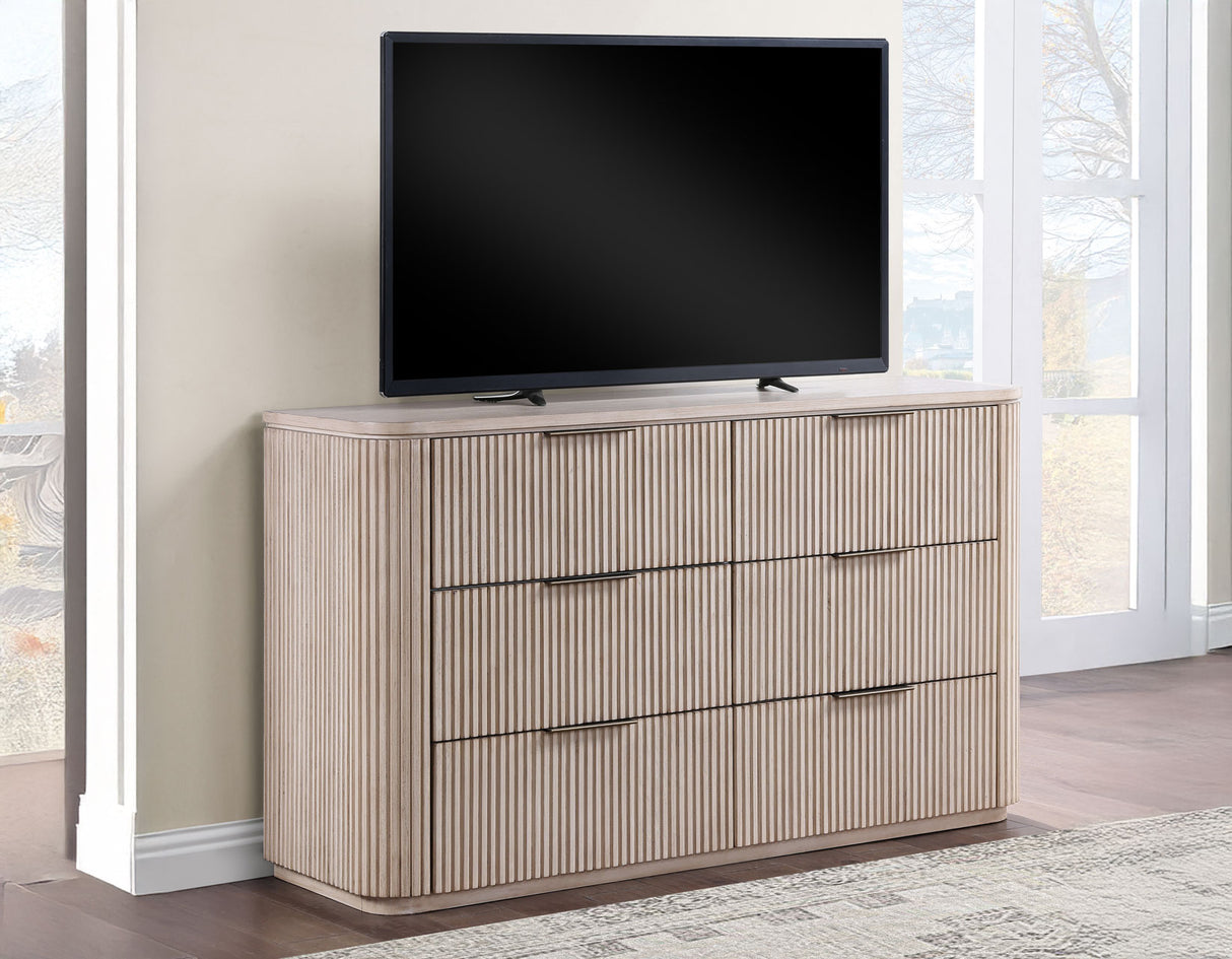 Henry 65″ 6-Drawer Reeded Dresser, Tan Finish from Steve Silver - Luna Furniture