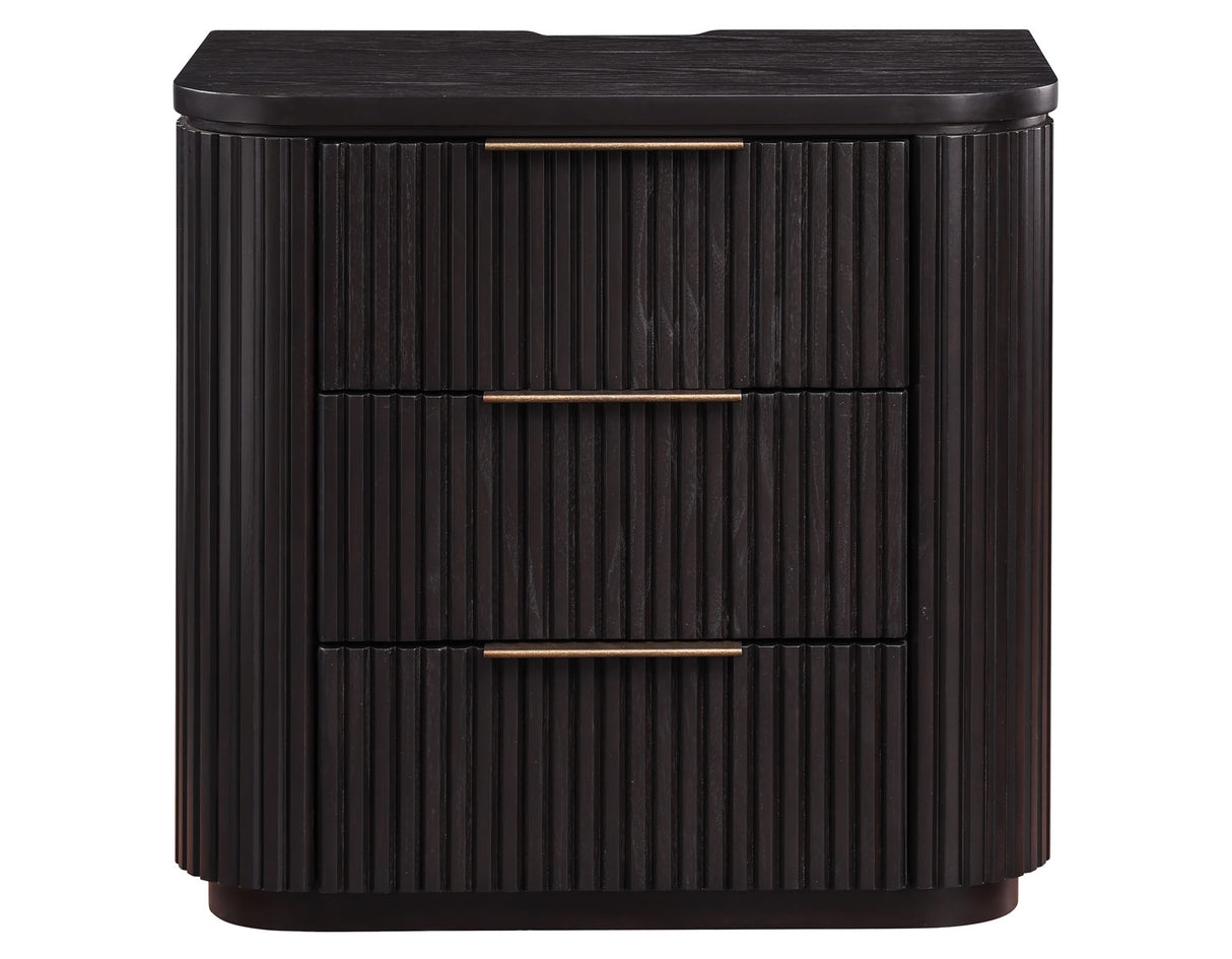 Henry Reeded 3-Drawer Nightstand with USB & Electric Outlets, Espresso Finish from Steve Silver - Luna Furniture