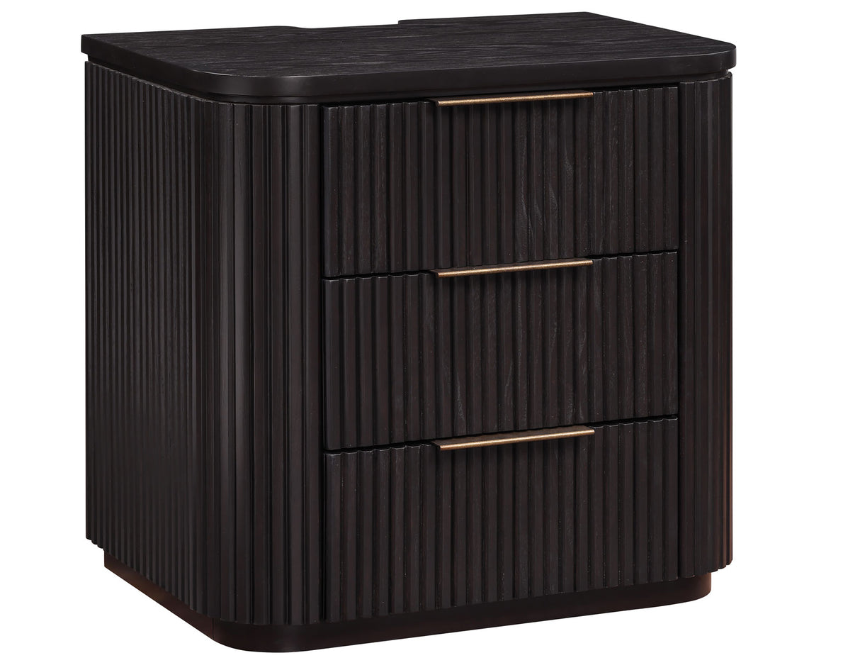 Henry Reeded 3-Drawer Nightstand with USB & Electric Outlets, Espresso Finish from Steve Silver - Luna Furniture