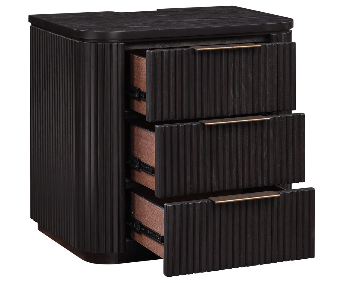 Henry Reeded 3-Drawer Nightstand with USB & Electric Outlets, Espresso Finish from Steve Silver - Luna Furniture