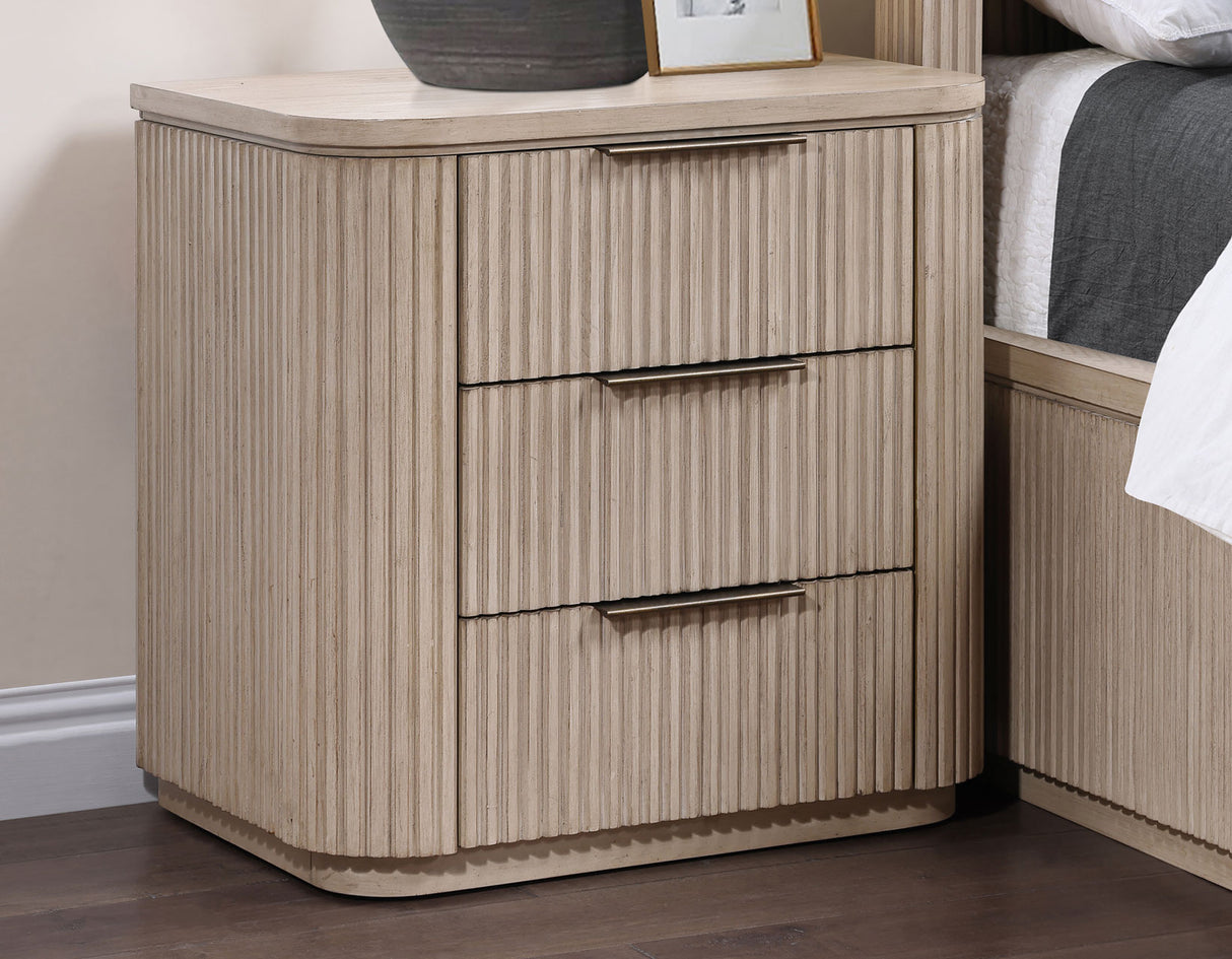 Henry Reeded 3-Drawer Nightstand with USB & Electric Outlets, Tan Finish from Steve Silver - Luna Furniture