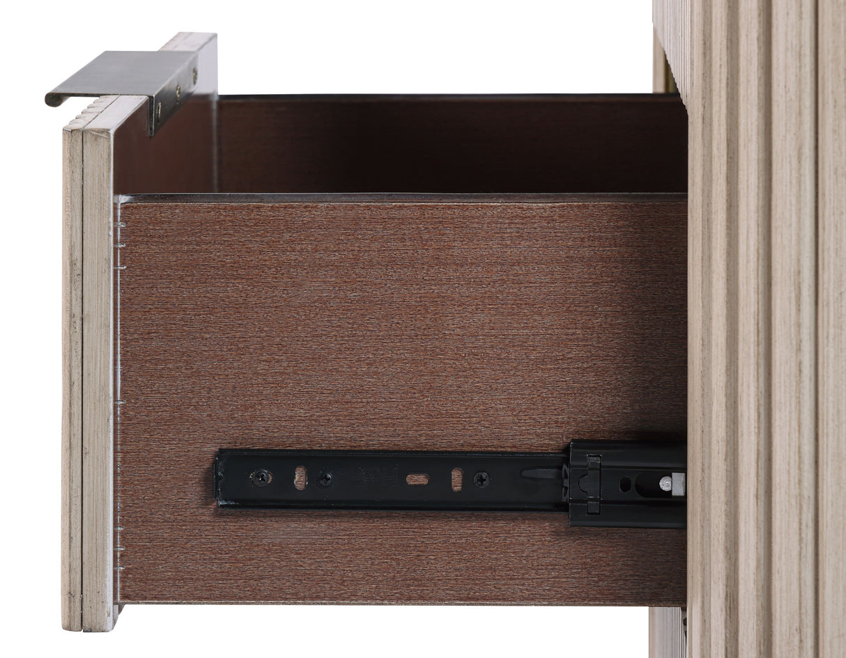 Henry Reeded 3-Drawer Nightstand with USB & Electric Outlets, Tan Finish from Steve Silver - Luna Furniture