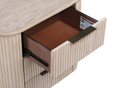 Henry Reeded 3-Drawer Nightstand with USB & Electric Outlets, Tan Finish from Steve Silver - Luna Furniture