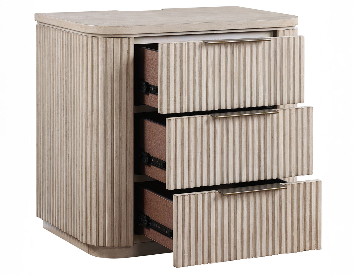 Henry Reeded 3-Drawer Nightstand with USB & Electric Outlets, Tan Finish from Steve Silver - Luna Furniture