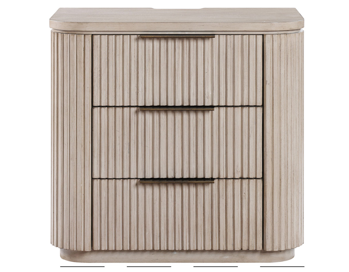 Henry Reeded 3-Drawer Nightstand with USB & Electric Outlets, Tan Finish from Steve Silver - Luna Furniture