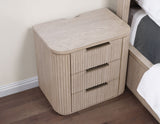 Henry Reeded 3-Drawer Nightstand with USB & Electric Outlets, Tan Finish from Steve Silver - Luna Furniture