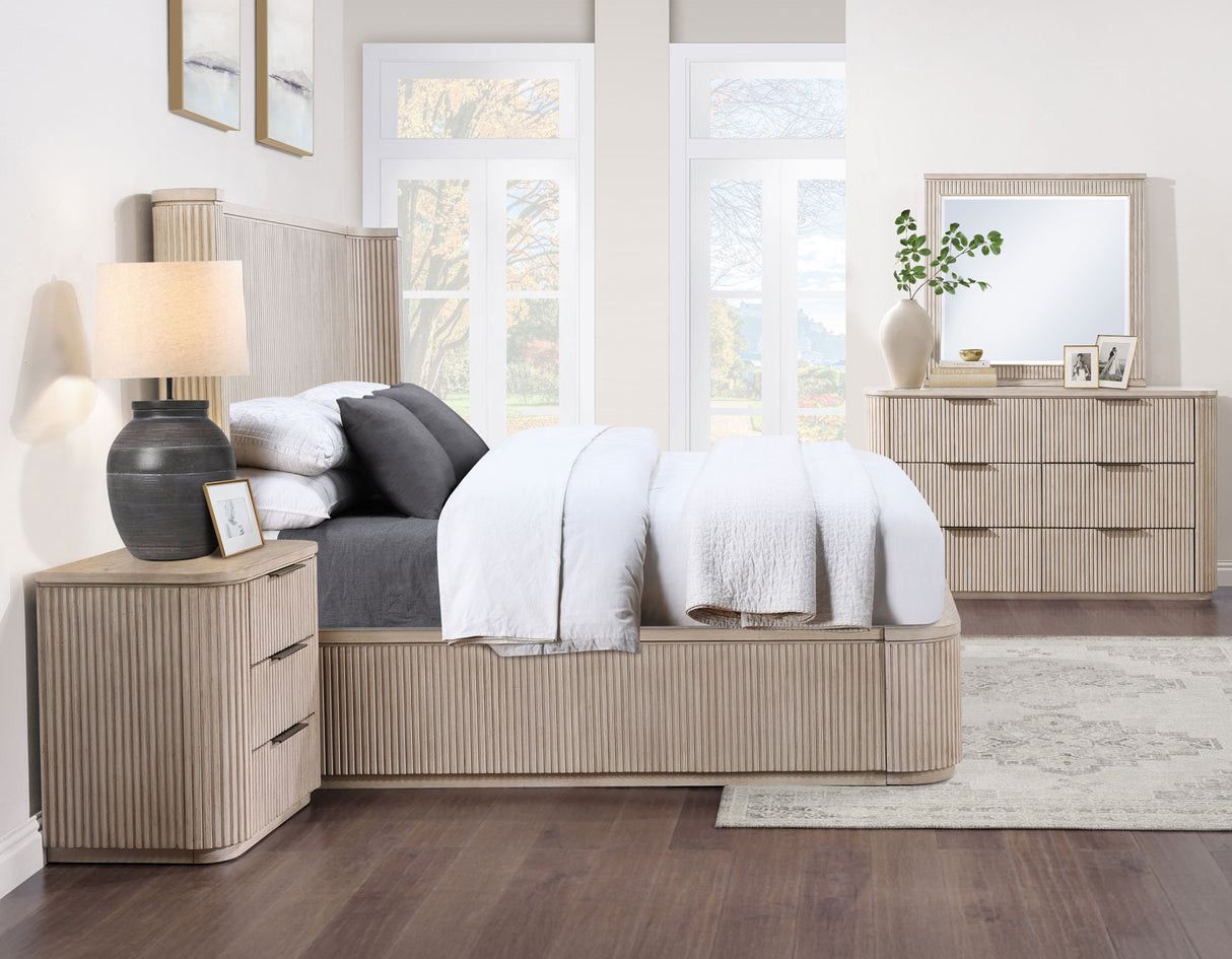 Henry Reeded Queen 4-Piece Bedroom Set, Tan Finish from Steve Silver - Luna Furniture