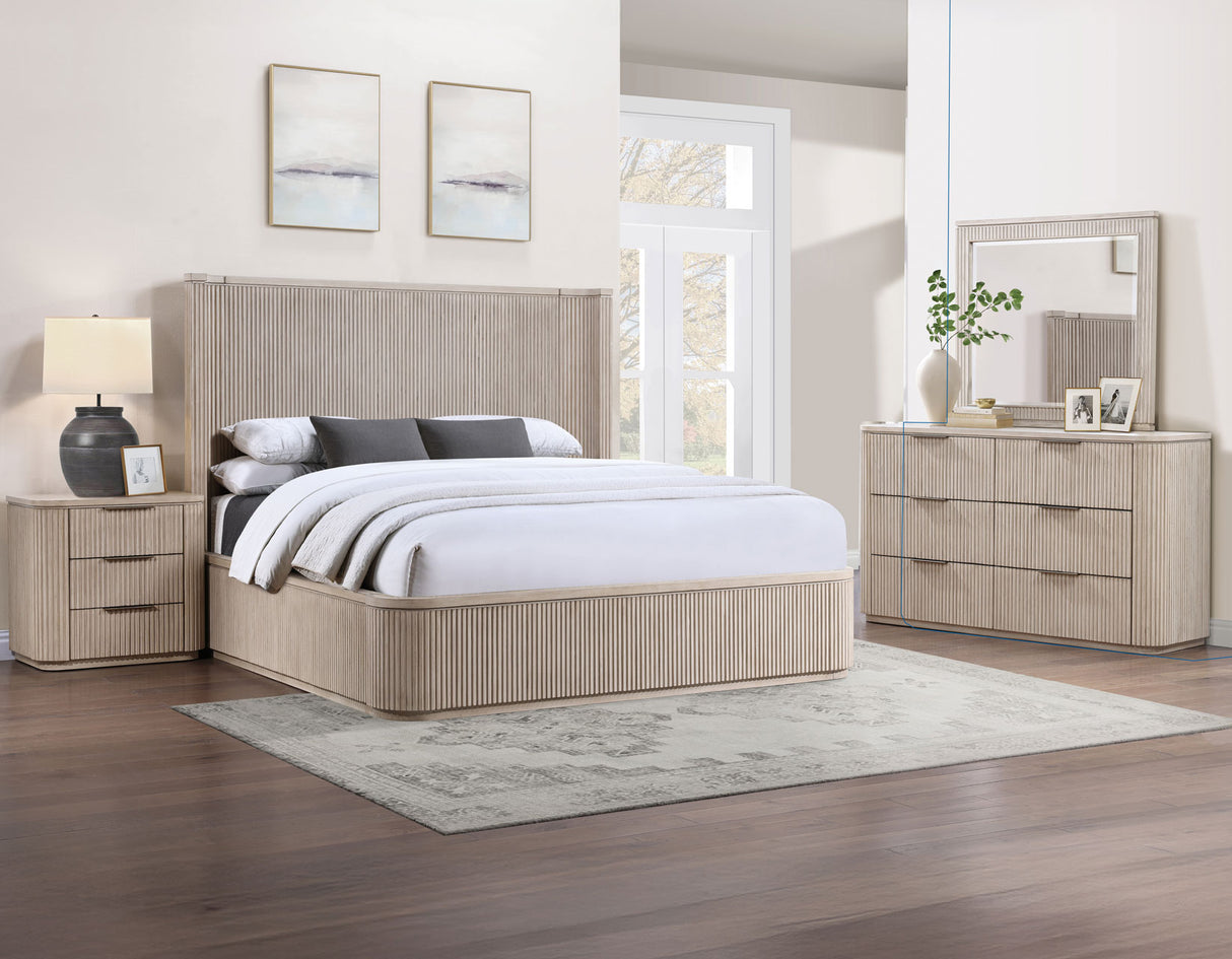 Henry Reeded Queen 4-Piece Bedroom Set, Tan Finish from Steve Silver - Luna Furniture