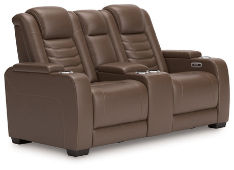 High Impact Tobacco Power Reclining Loveseat with Console - U1060118