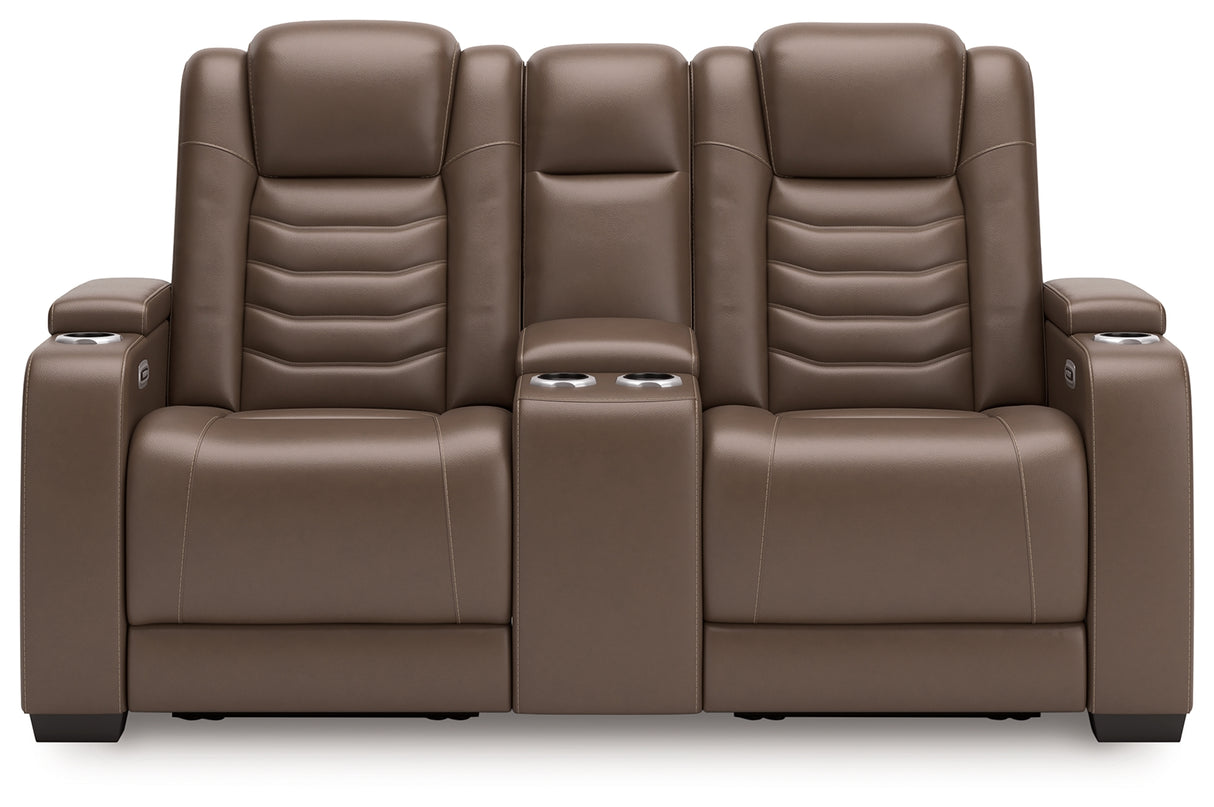 High Impact Tobacco Power Reclining Loveseat with Console - U1060118