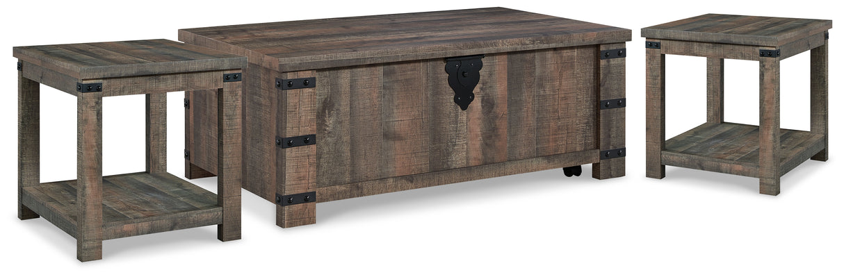 Hollum Coffee Table with 2 End Tables in Rustic Brown from Ashley - Luna Furniture