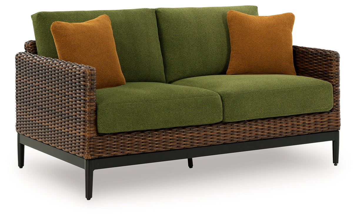 Horizon Hall Brown/Green Outdoor Loveseat with Cushion - P572-835