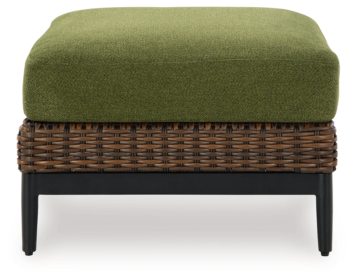 Horizon Hall Brown/Green Outdoor Ottoman with Cushion - P572-814