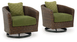 Horizon Hall Brown/Green Outdoor Swivel Lounge Chair with Cushion - P572-821