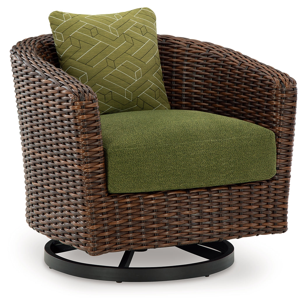 Horizon Hall Brown/Green Outdoor Swivel Lounge Chair with Cushion - P572-821