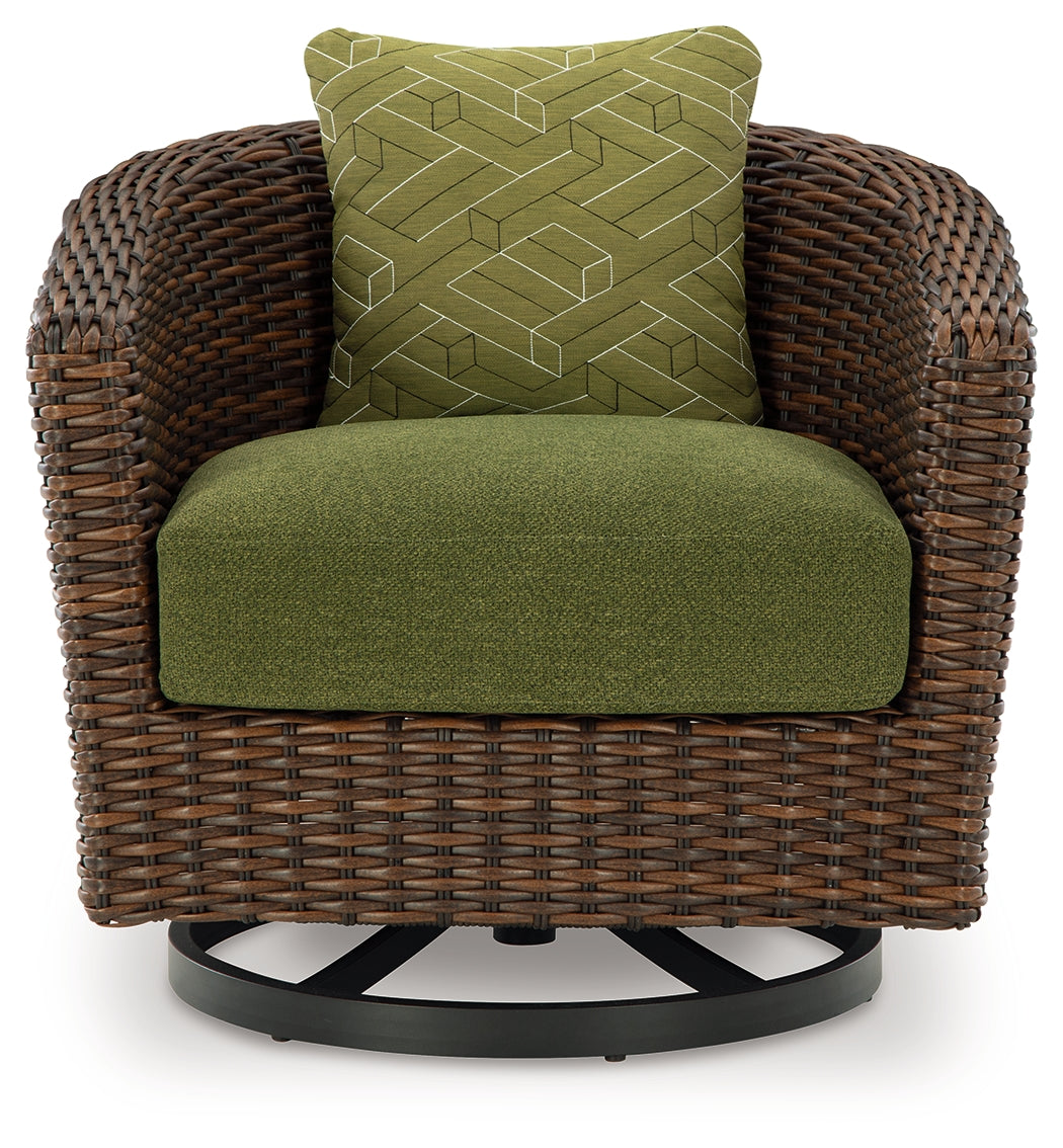 Horizon Hall Brown/Green Outdoor Swivel Lounge Chair with Cushion - P572-821