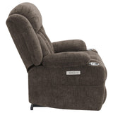 Houston Upholstered Power Lift Recliner Chair Dark Brown from Coaster - Luna Furniture