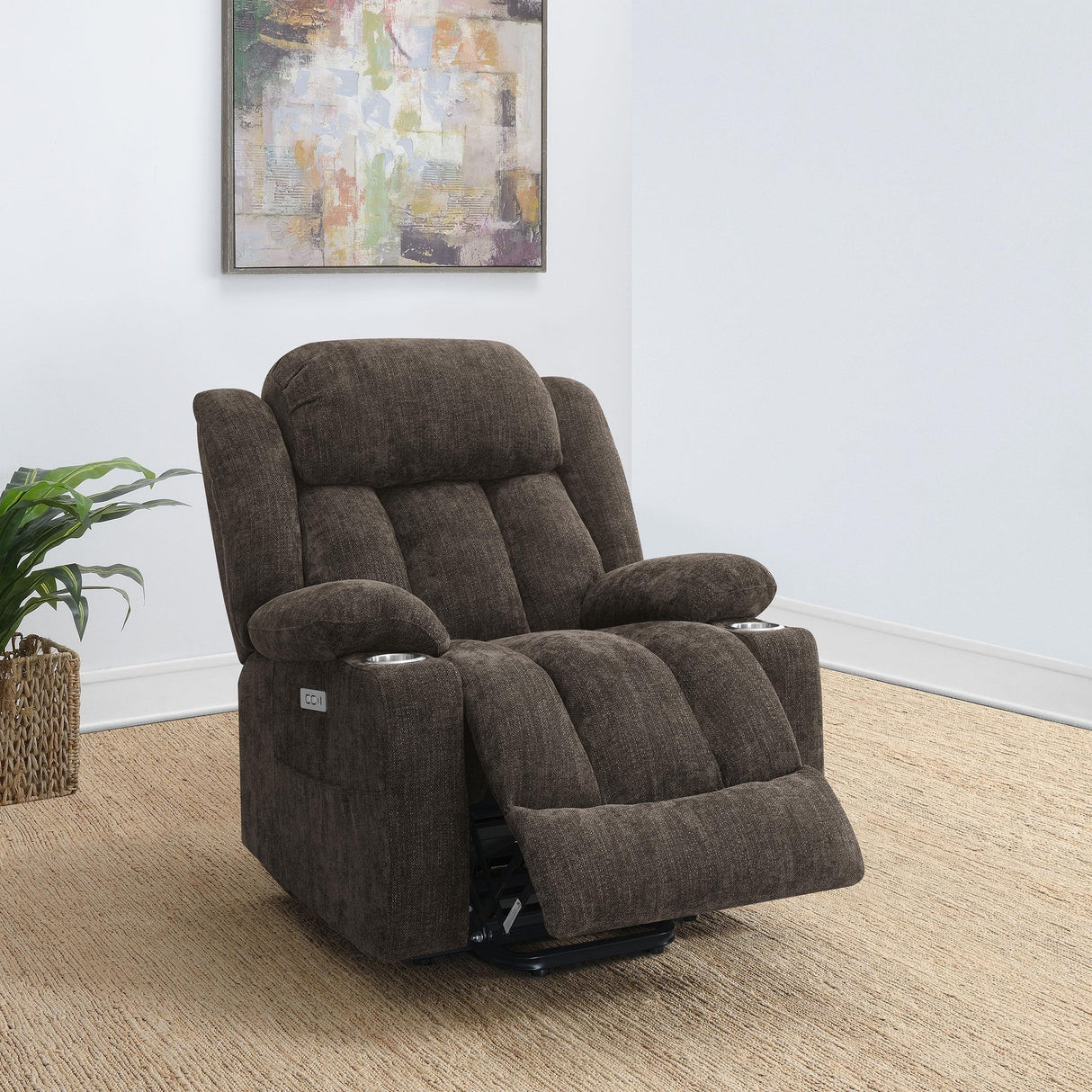 Houston Upholstered Power Lift Recliner Chair Dark Brown from Coaster - Luna Furniture