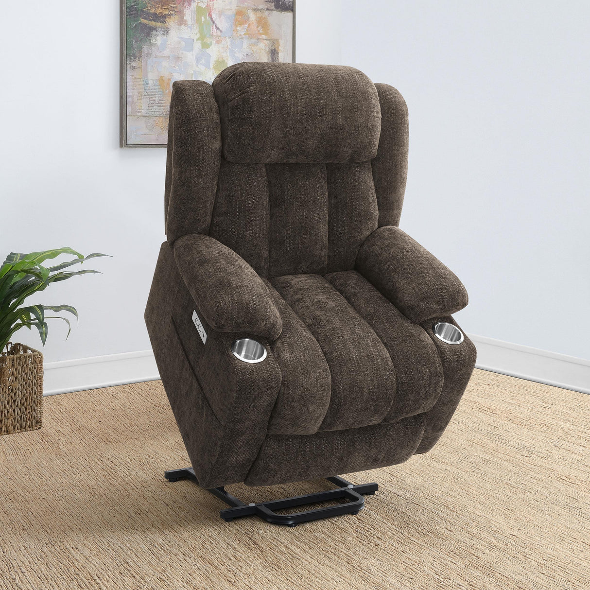 Houston Upholstered Power Lift Recliner Chair Dark Brown from Coaster - Luna Furniture