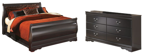 Huey Vineyard Full Sleigh Bed with Dresser in Black from Ashley - Luna Furniture