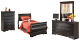 Huey Vineyard Full Sleigh Bed with Mirrored Dresser and Chest in Black from Ashley - Luna Furniture