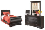 Huey Vineyard Full Sleigh Bed with Mirrored Dresser in Black from Ashley - Luna Furniture