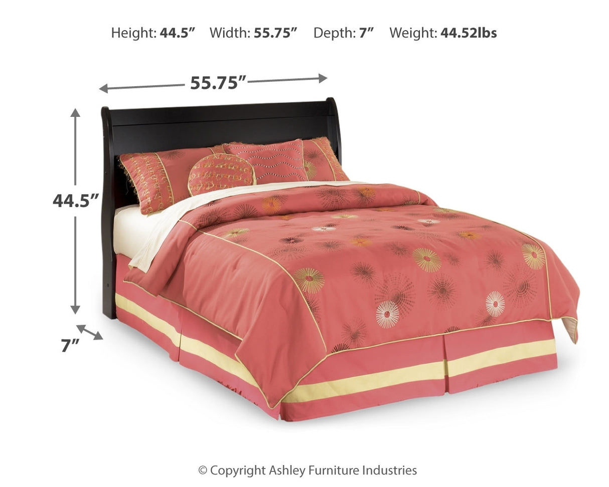 Huey Vineyard Full Sleigh Headboard Bed with Mirrored Dresser and 2 Nightstands in Black from Ashley - Luna Furniture