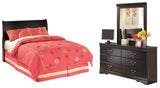 Huey Vineyard Full Sleigh Headboard Bed with Mirrored Dresser in Black from Ashley - Luna Furniture