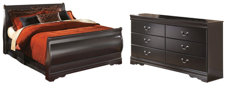 Huey Vineyard Queen Sleigh Bed with Dresser in Black from Ashley - Luna Furniture