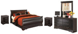 Huey Vineyard Queen Sleigh Bed with Mirrored Dresser and 2 Nightstands in Black - PKG000008