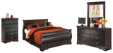 Huey Vineyard Queen Sleigh Bed with Mirrored Dresser and Chest in Black from Ashley - Luna Furniture