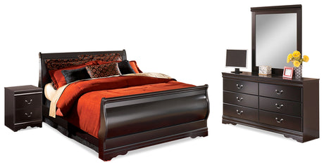 Huey Vineyard Queen Sleigh Bed with Mirrored Dresser and Nightstand in Black - PKG014098