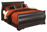 Huey Vineyard Queen Sleigh Bed with Mirrored Dresser, Chest and Nightstand in Black from Ashley - Luna Furniture