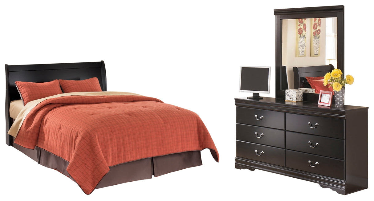 Huey Vineyard Queen Sleigh Headboard Bed with Mirrored Dresser in Black from Ashley - Luna Furniture