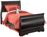 Huey Vineyard Twin Sleigh Bed with Mirrored Dresser and Chest in Black from Ashley - Luna Furniture