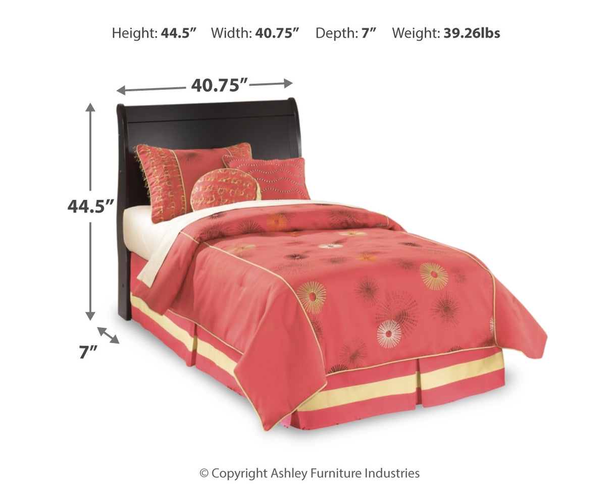 Huey Vineyard Twin Sleigh Headboard Bed with Mirrored Dresser, Chest and 2 Nightstands in Black from Ashley - Luna Furniture