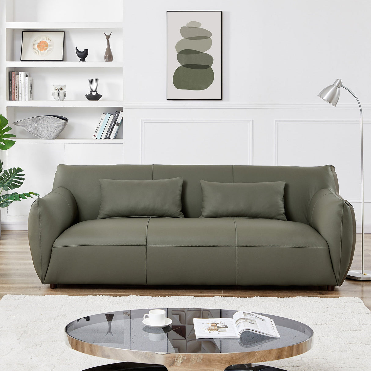 Hughes Olive Green Leather Sofa - SOF02905601