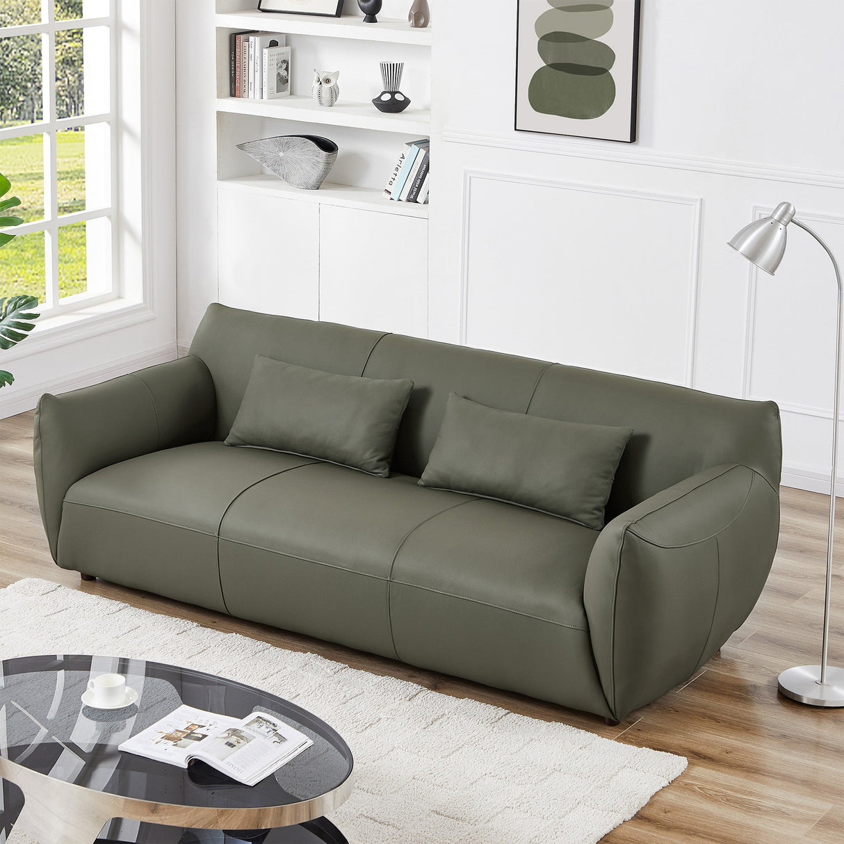 Hughes Olive Green Leather Sofa - SOF02905601