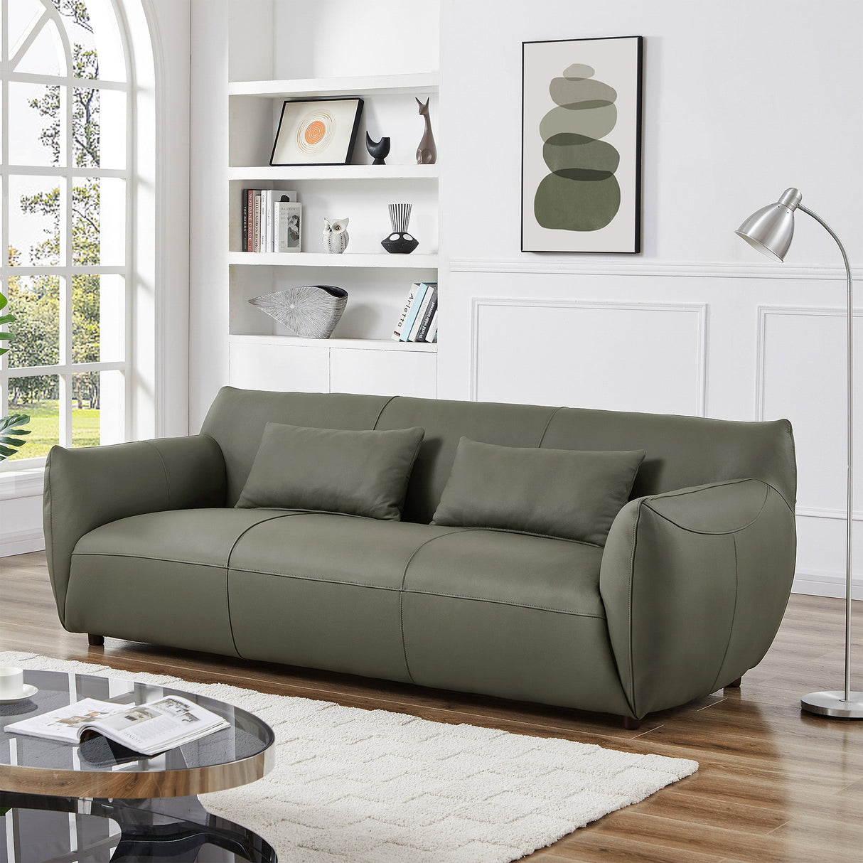 Hughes Olive Green Leather Sofa - SOF02905601