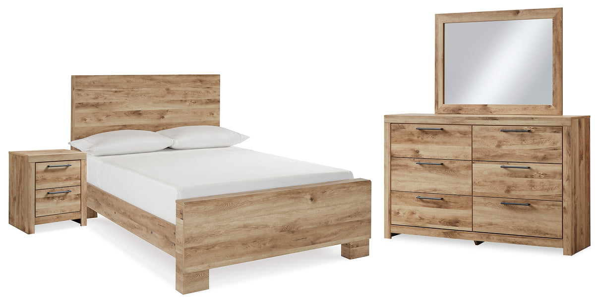 Hyanna Full Panel Bed with Mirrored Dresser and Nightstand in Tan Brown from Ashley - Luna Furniture