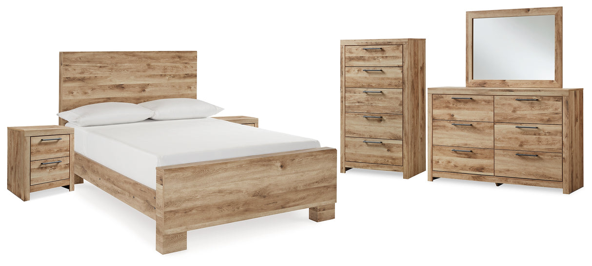 Hyanna Full Panel Bed with Mirrored Dresser, Chest and 2 Nightstands in Tan Brown from Ashley - Luna Furniture