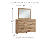 Hyanna Full Panel Bed with Mirrored Dresser, Chest and Nightstand in Tan Brown - PKG015354