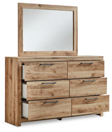 Hyanna Full Panel Bed with Mirrored Dresser, Chest and Nightstand in Tan Brown - PKG015354