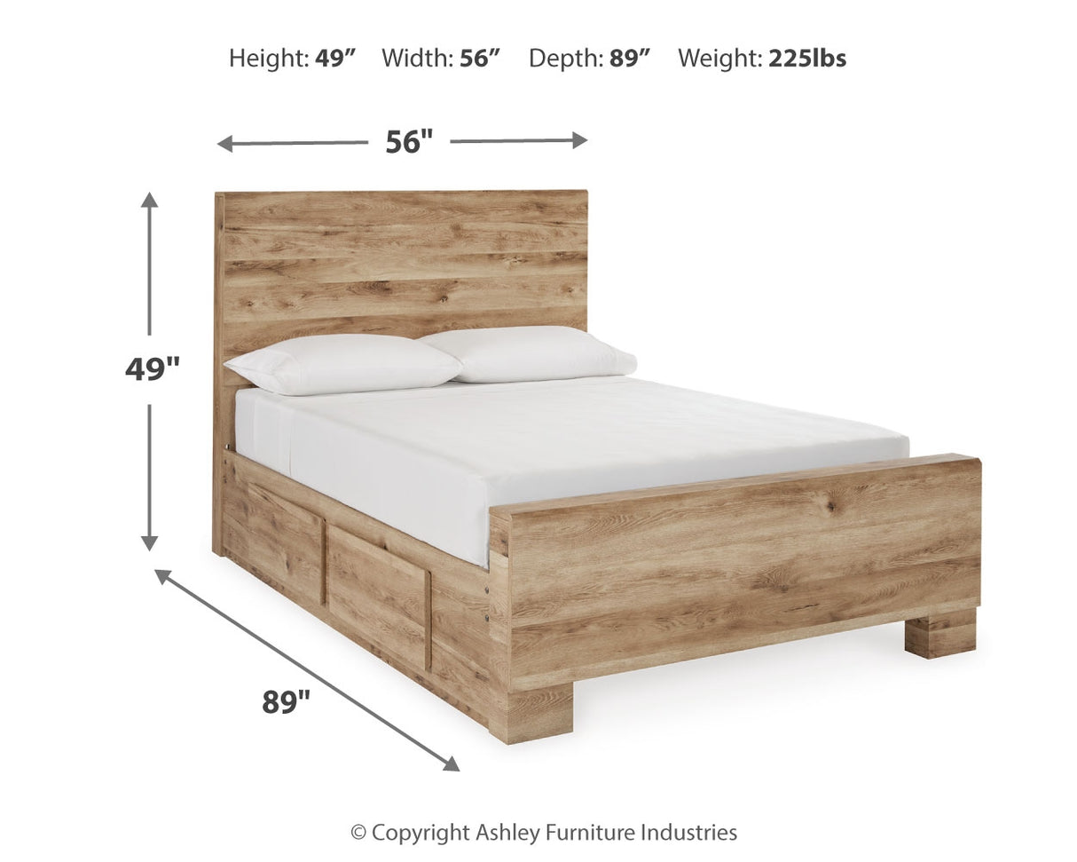 Hyanna Full Panel Bed with Storage with Mirrored Dresser and 2 Nightstands in Tan Brown from Ashley - Luna Furniture