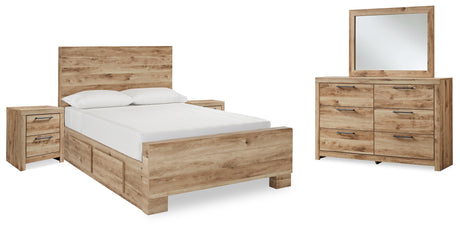 Hyanna Full Panel Bed with Storage with Mirrored Dresser and 2 Nightstands in Tan Brown from Ashley - Luna Furniture