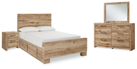 Hyanna Full Panel Bed with Storage with Mirrored Dresser and Nightstand in Tan Brown from Ashley - Luna Furniture